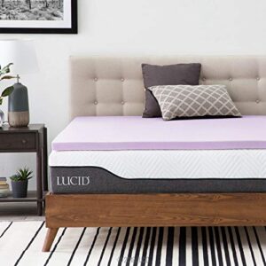 lucid 4 inch lavender infused memory foam mattress topper - ventilated design - queen size