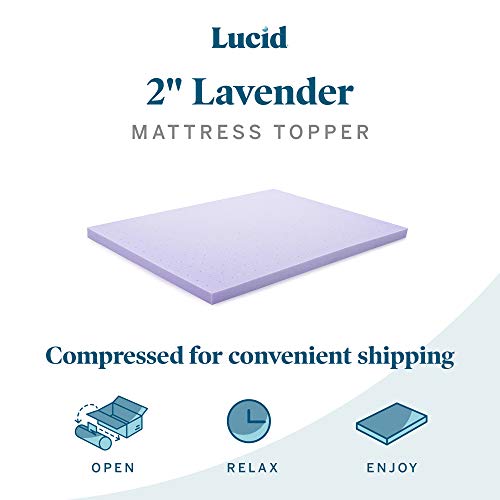 LUCID 4 Inch Lavender Infused Memory Foam Mattress Topper - Ventilated Design - Queen Size