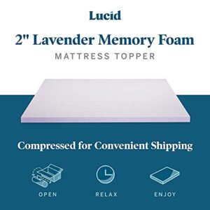 LUCID 4 Inch Lavender Infused Memory Foam Mattress Topper - Ventilated Design - Queen Size