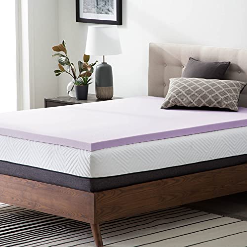 LUCID 4 Inch Lavender Infused Memory Foam Mattress Topper - Ventilated Design - Queen Size