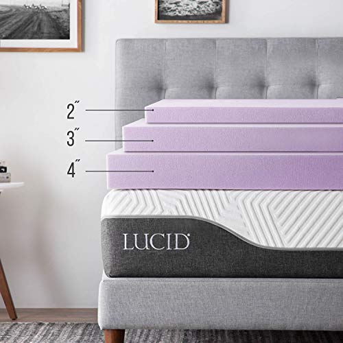 LUCID 4 Inch Lavender Infused Memory Foam Mattress Topper - Ventilated Design - Queen Size