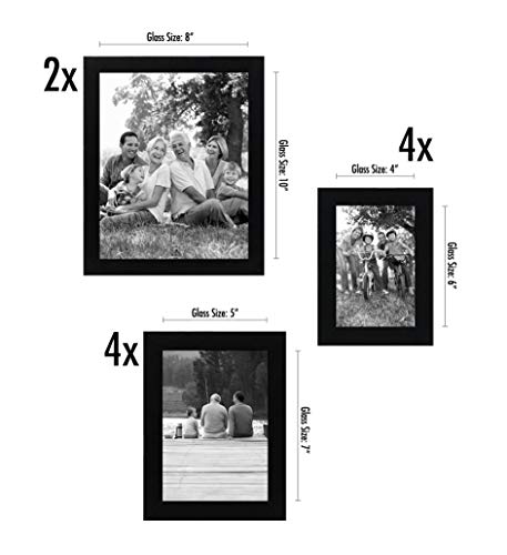 Americanflat 10 Pack Black Picture Frames Collage Wall Decor - Gallery Wall Frame Set with Two 8x10, Four 5x7, and Four 4x6 Frames, Shatter Resistant Glass, Hanging Hardware, and Easel Included