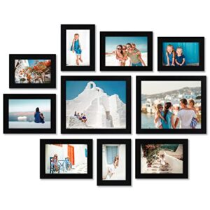 americanflat 10 pack black picture frames collage wall decor - gallery wall frame set with two 8x10, four 5x7, and four 4x6 frames, shatter resistant glass, hanging hardware, and easel included