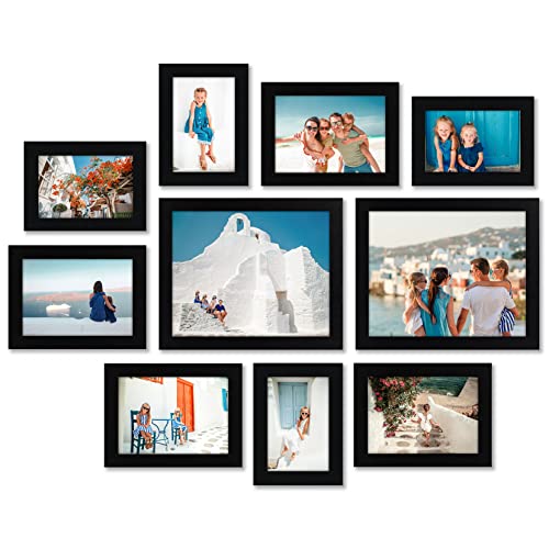 Americanflat 10 Pack Black Picture Frames Collage Wall Decor - Gallery Wall Frame Set with Two 8x10, Four 5x7, and Four 4x6 Frames, Shatter Resistant Glass, Hanging Hardware, and Easel Included