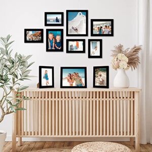 Americanflat 10 Pack Black Picture Frames Collage Wall Decor - Gallery Wall Frame Set with Two 8x10, Four 5x7, and Four 4x6 Frames, Shatter Resistant Glass, Hanging Hardware, and Easel Included