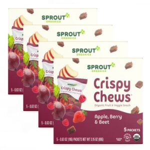 sprout organic baby food, stage 4 toddler fruit snacks, red fruit beet & berry crispy chews, 0.63 oz single serve packs (20 count)