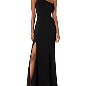 Dress the Population Women's Amy One Shoulder Crepe Gown with Slit Long Dress Dress, -black, m