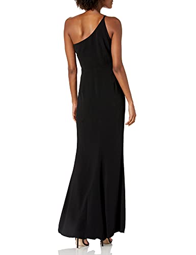 Dress the Population Women's Amy One Shoulder Crepe Gown with Slit Long Dress Dress, -black, m