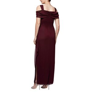 Alex Evenings Women's Long Cold Shoulder Dress (Petite and Regular Sizes), Beaded Wine, 12P