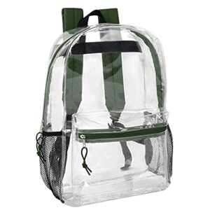 trail maker clear backpack with reinforced straps & front accessory pocket - perfect for school, security, & sporting events (green) medium
