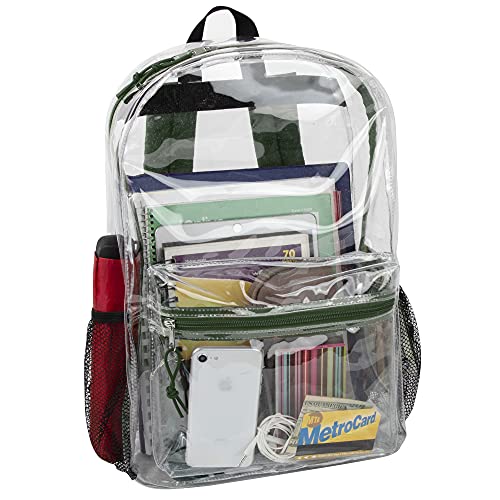 Trail maker Clear Backpack With Reinforced Straps & Front Accessory Pocket - Perfect for School, Security, & Sporting Events (Green) Medium