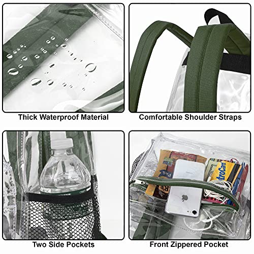 Trail maker Clear Backpack With Reinforced Straps & Front Accessory Pocket - Perfect for School, Security, & Sporting Events (Green) Medium