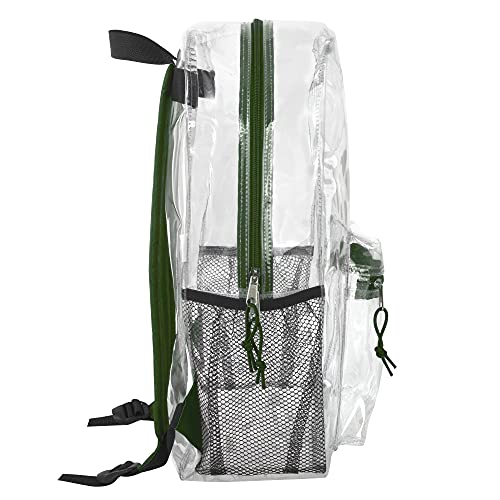 Trail maker Clear Backpack With Reinforced Straps & Front Accessory Pocket - Perfect for School, Security, & Sporting Events (Green) Medium