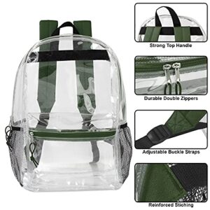 Trail maker Clear Backpack With Reinforced Straps & Front Accessory Pocket - Perfect for School, Security, & Sporting Events (Green) Medium