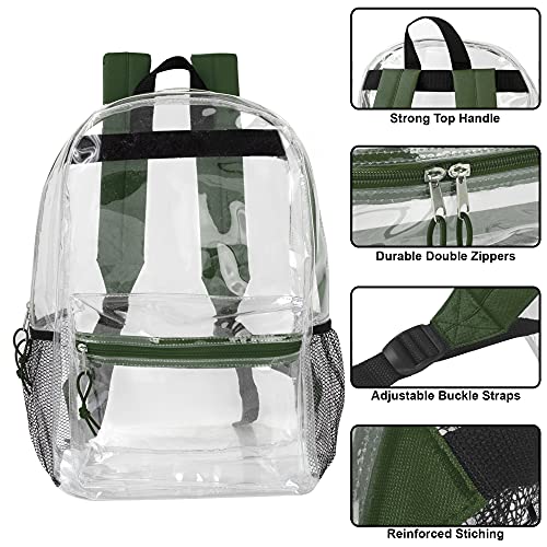 Trail maker Clear Backpack With Reinforced Straps & Front Accessory Pocket - Perfect for School, Security, & Sporting Events (Green) Medium