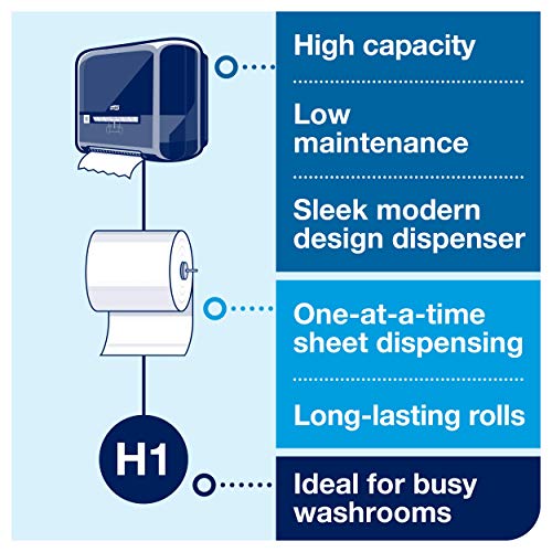 Tork Matic Hand Towel Roll, White With Gray Leaf, Advanced, H1, 100% Recycled Fiber, High Absorbency, Medium Capacity, 2-Ply, 6 Rolls x 525 ft - 290092A