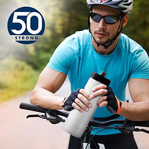 50 Strong Sports Water Bottle | 6 Pack of Reusable Squeeze Water Bottles | 22 oz. BPA-Free Plastic Bottles with Pull Top Cap | Made in USA | Top Rack Dishwasher Safe | Fits Most Bike Cages (Clear)