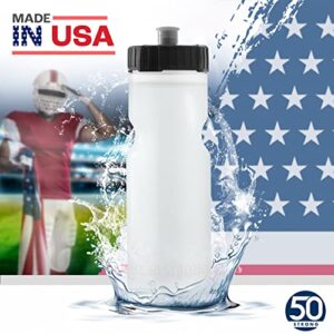 50 Strong Sports Water Bottle | 6 Pack of Reusable Squeeze Water Bottles | 22 oz. BPA-Free Plastic Bottles with Pull Top Cap | Made in USA | Top Rack Dishwasher Safe | Fits Most Bike Cages (Clear)