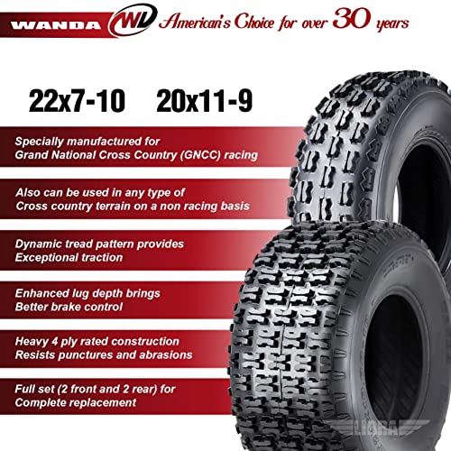 Set 4 Wanda Sport ATV tires 22x7-10 22x7x10 Front & 20x11-9 20x11x9 Rear