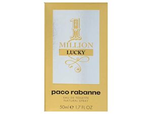 paco rabanne 1 million lucky fragrance for men - earthy and woody - contains notes of hazelnut, greenplum and cedar - captivating and addictive warm woods scent - edt spray - 1.7 oz