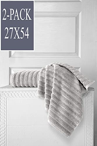 Classic Turkish Towels Luxury Ribbed 2 Piece Bath Towel Set - 100% Turkish Cotton Absorbent, Quick-Dry, Premium Towels for Bathroom, 27x54 inches (Platinum)