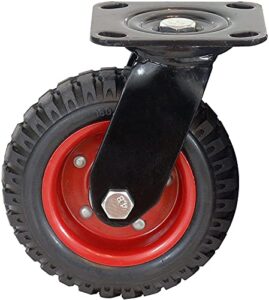 powertec 17051 swivel heavy duty industrial caster, 8” wheel rubber knobby tread – black