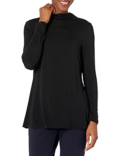 Amazon Essentials Women's Jersey Long-Sleeve Mock Neck Swing Tunic (Previously Daily Ritual), Black, Medium