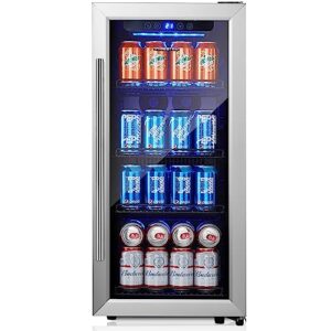 phiestina beverage refrigerator 100 cans beverage cooler 16 inch mini juice beer fridge freestanding low noise/auto defrost function glass door removable shelves for home bar office