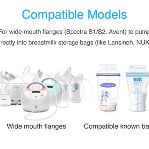 Papablic Breastmilk Storage Bag Adapters for Spectra S1 S2, Avent Comfort Wide Mouth Flanges to Pump into Lansinoh, NUK breastmilk Storage Bag