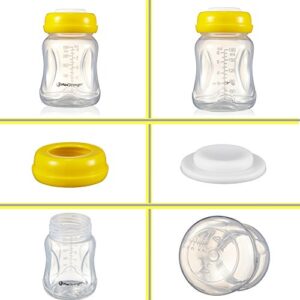 Breastmilk Bottles 6pc Set with Leak Proof Lids by Max Strength Pro, 6.oz 180ml Reusable Wide Neck Bottles Best for Breast Milk Collection & Storage Solution, BPA Free, Fits Spectra & Avent Models