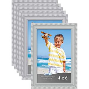icona bay 4x6 picture frames (gray, 6 pack), beautifully detailed molding, contemporary picture frame set, wall mount or table top, inspirations collection