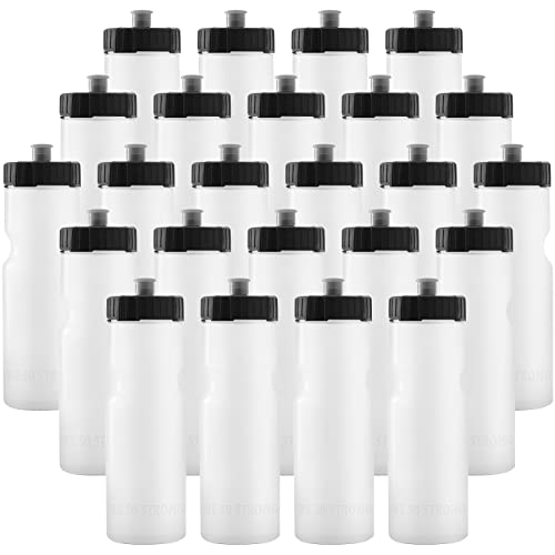 50 Strong Bulk Water Bottles | 24 Pack Sports Bottle 22 oz. BPA-Free Easy Open with Pull Top Cap Made in USA Reusable Plastic for Adults & Kids Rack Dishwasher Safe