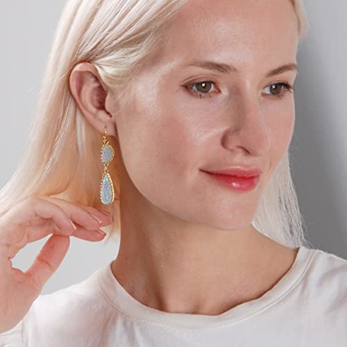 Humble Chic Simulated Druzy Teardrop Earrings for Women - Tear Drop Earrings - Boho Bridal Wedding Long Earrings for Bride or Bridesmaid, Gold - Aqua Glitter Stone