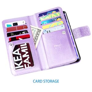 Fingic Samsung S9 Case,Galaxy S9 Wallet Case, Glitter Sparkle Cover 9 Card Holder PU Leather Detachable Wrist Strap Wallet Case for Women Cover for Samsung Galaxy S9 (5.8inch),Purple