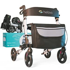 helavo foldable rollator with seat - lightweight aluminum rolling walker for seniors and adults