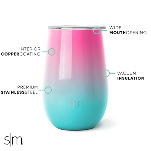 Simple Modern Wine Tumbler with Lid | Cute Stemless Glass Cup with Press-In Lid | Insulated Stainless Steel Coffee Mug | Gifts for Women Men Him Her | Spirit Collection | 12oz | Sorbet