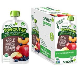 sprout organic baby food toddler power pak pouches stage 4, apple w/ superblend blueberry plum, 4 ounce pouches (pack of 12)