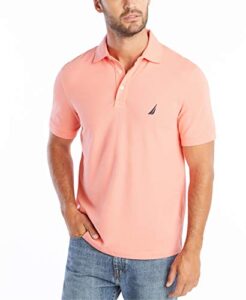 nautica men's short sleeve solid stretch cotton pique polo shirt, pale coral, medium