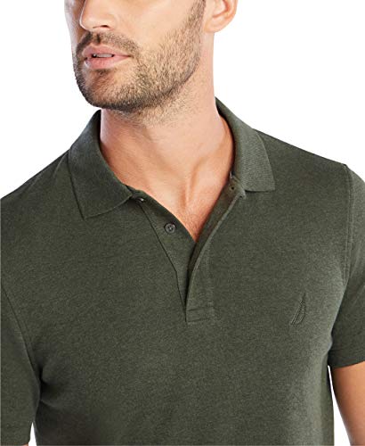 Nautica Men's Slim Fit Short Sleeve Solid Soft Cotton Polo Shirt, Moss Heather, Medium