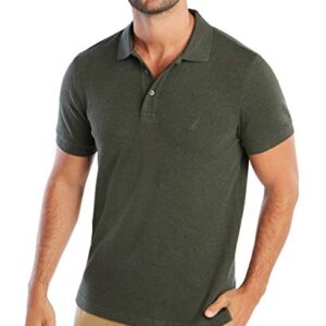 Nautica Men's Slim Fit Short Sleeve Solid Soft Cotton Polo Shirt, Moss Heather, Medium