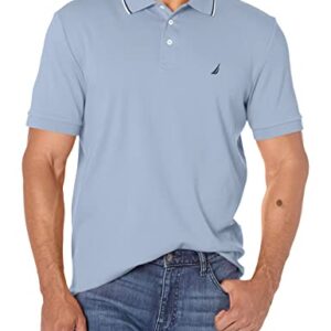 Nautica Men's Classic Fit Short Sleeve Dual Tipped Collar Polo Shirt, Lake City Blue, Large