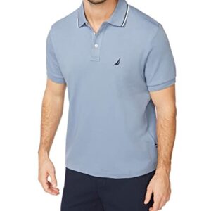 Nautica Men's Classic Fit Short Sleeve Dual Tipped Collar Polo Shirt, Lake City Blue, Large