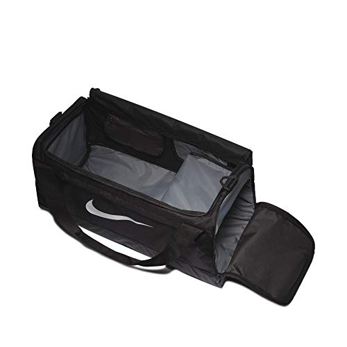 Nike Brasilia Training Duffel Bag, Versatile Bag with Padded Strap and Mesh Exterior Pocket, Medium, Black/Black/White