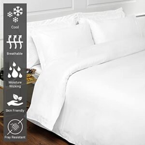 Pizuna 100% Cotton Duvet Cover Queen Size White, 400 Thread Count Long Staple Cotton Cooling Duvet Cover, Sateen Queen Quilt Cover with Hidden Button Closure (White Duvet Cover Queen)