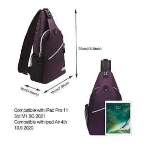 MOSISO Sling Backpack, Multipurpose Crossbody Shoulder Bag Travel Hiking Daypack, Purple, Medium