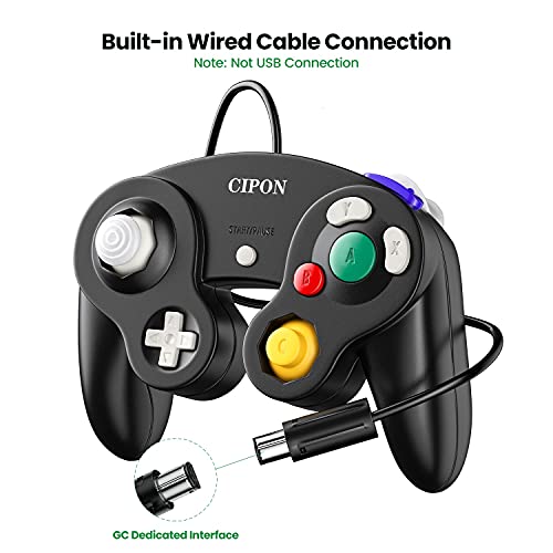 Cipon Gamecube Controller, Wired Controller Gamepad Compatible with Nintendo Wii/GameCube - Enhanced (Black & Black)