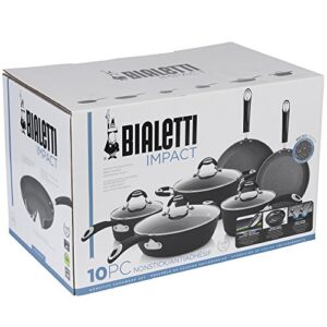 Bialetti 10-Piece Impact Textured Pots and Pans Kitchen Cookware Set, Gray