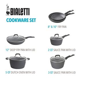 Bialetti 10-Piece Impact Textured Pots and Pans Kitchen Cookware Set, Gray