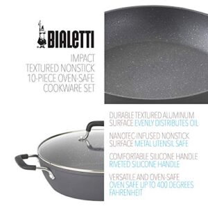 Bialetti 10-Piece Impact Textured Pots and Pans Kitchen Cookware Set, Gray