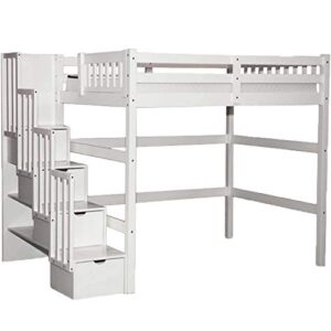 SCANICA Stairway Full Loft Bed with Storage White Solid Wood Natural Wood Durable Sturdy Long-Lasting